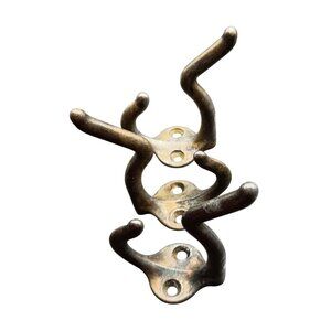 Antique Cast Iron Double Hook Hangers 2.5" Tall Set Of 3 Rustic Iron Finish Vint